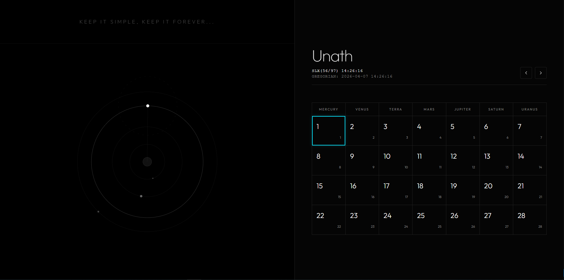 Solar Unix Calendar